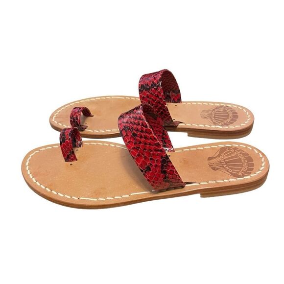 Laconchiglia Positano Made in Italy Flat Snake Print Leather Sandals 8.5 NEW - Picture 5 of 6